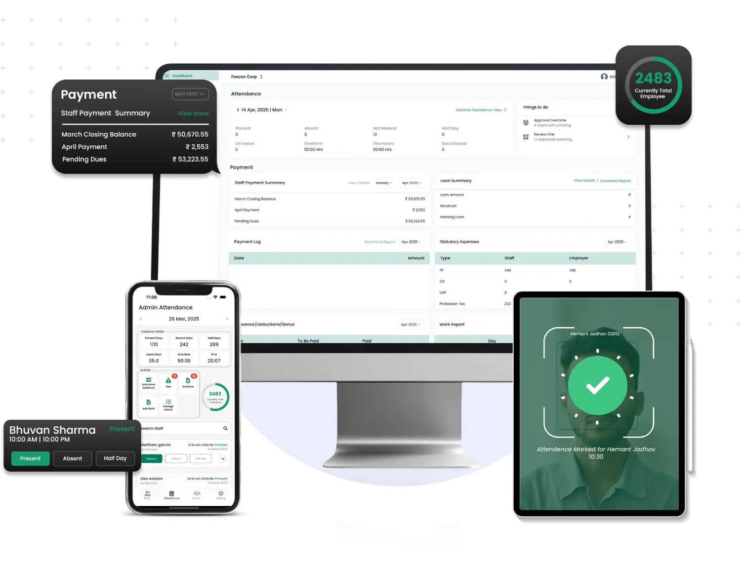 Humanec smart payroll dashboard with attendance summary
