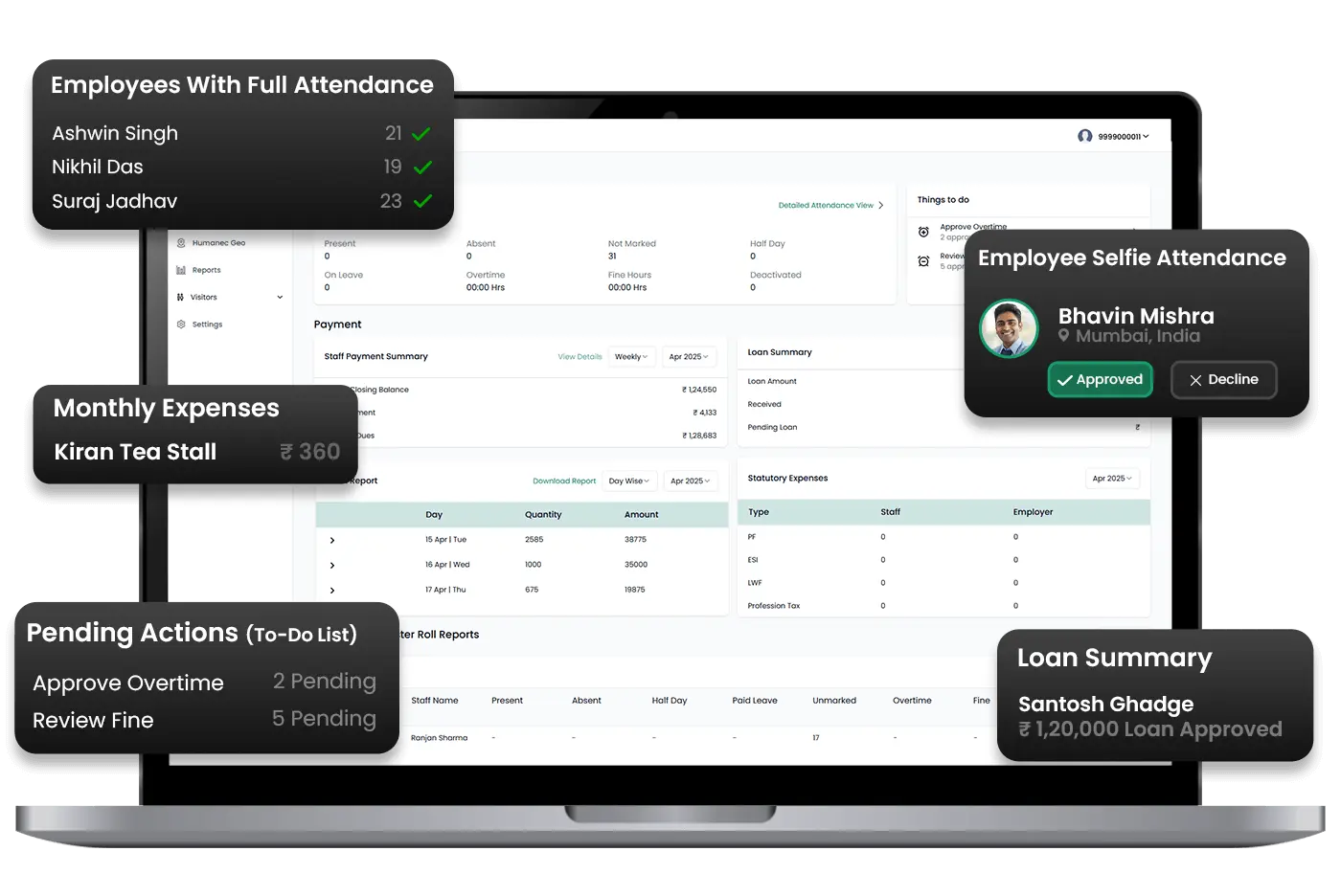 HR automation software interface showing compliance & payroll modules
